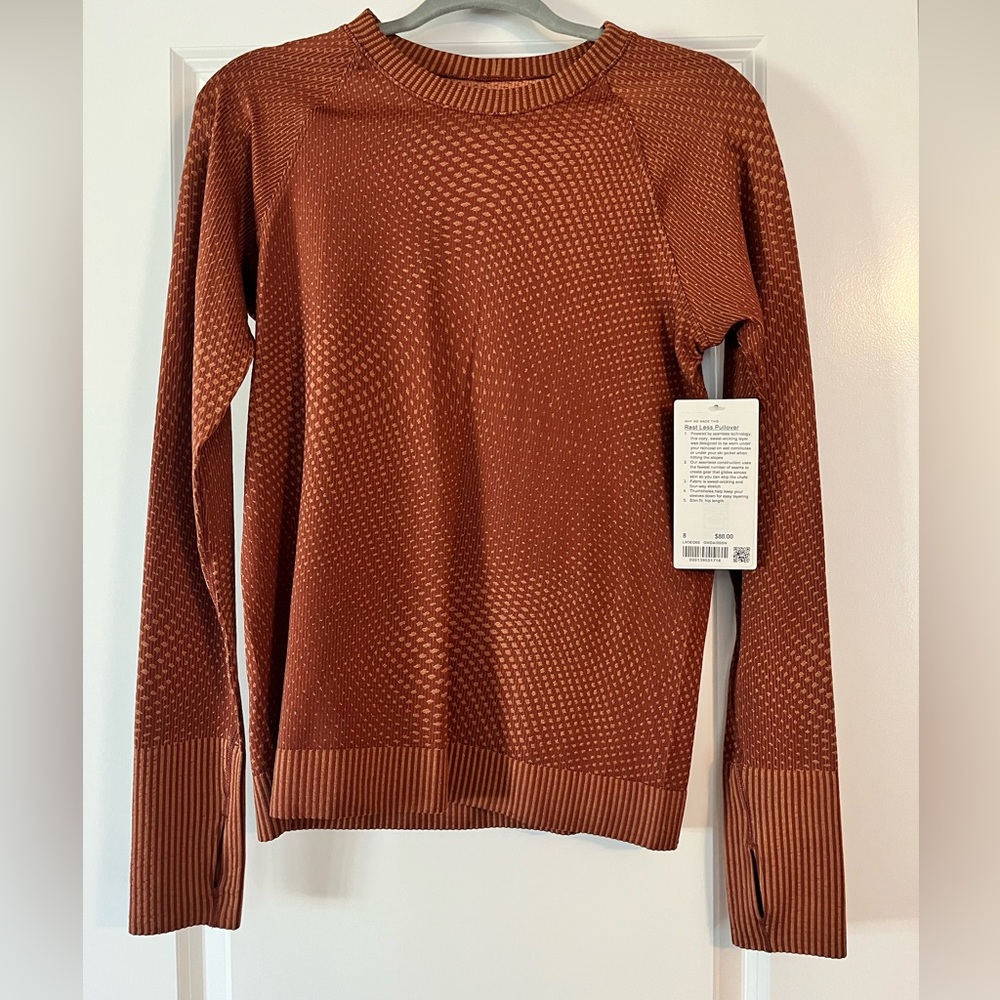 lululemon Textured Brown Crew Neck Sweater, Rest Less Piullover
